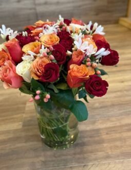 Glass Vase with Mixed Roses