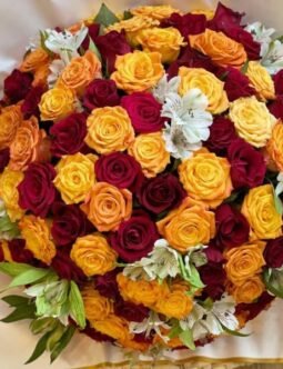 Mix of Red, Orange, and Yellow Roses