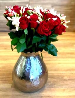Silver Vase with Red Roses