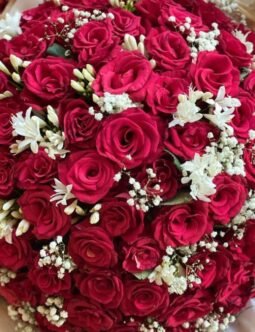 Red Roses and White flowers